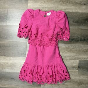 Saylor Dress Women Auroette Eyelet Puff Sleeve Cotton Poplin Dress XS